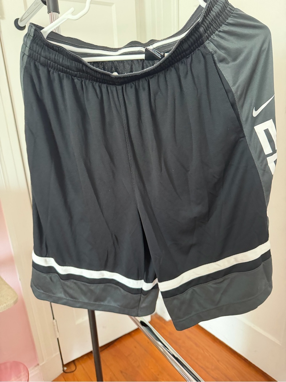 Nike Men’s Black and Gray Athletic Shorts with White Trim